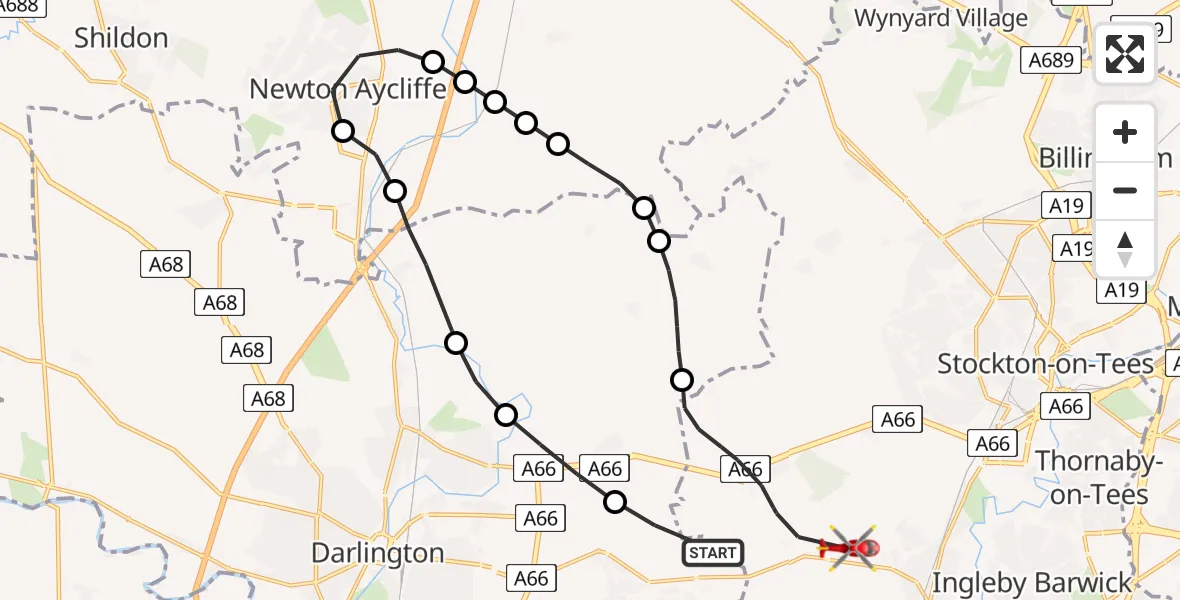 Routekaart van de vlucht: Air Ambulance Helicopter to Egglescliffe, Egglescliffe