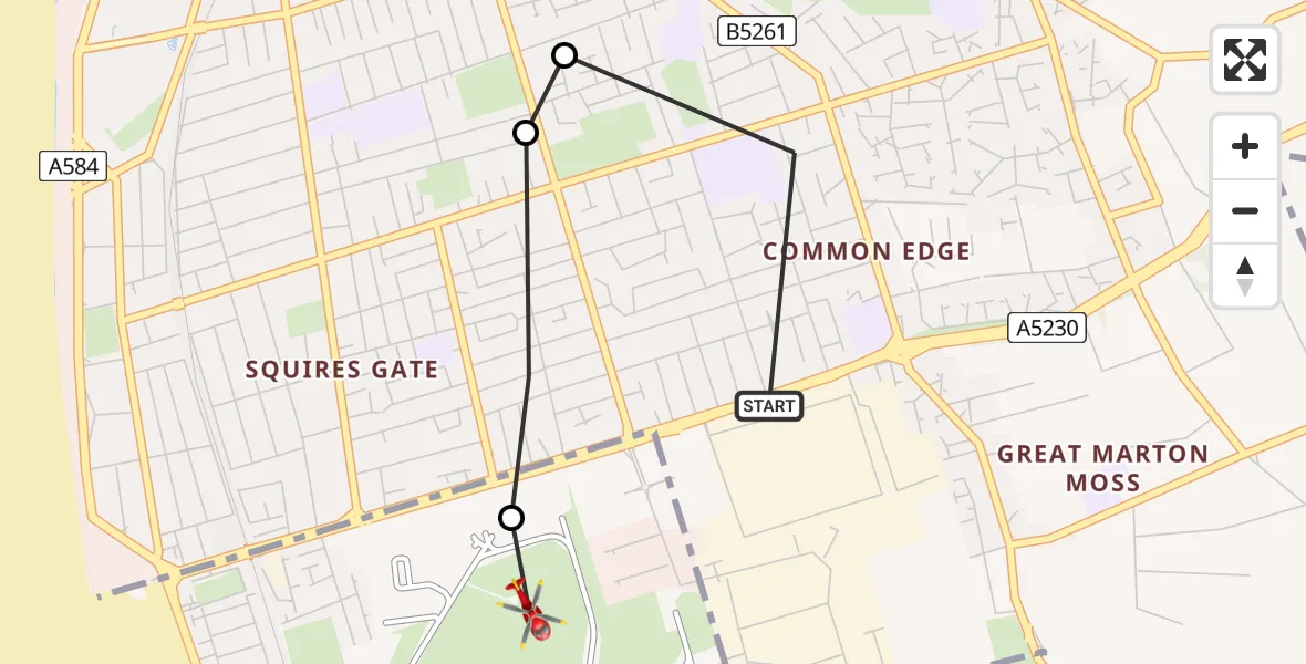 Flight route map: Air Ambulance Helicopter to Blackpool Airport, Blackpool Airport
