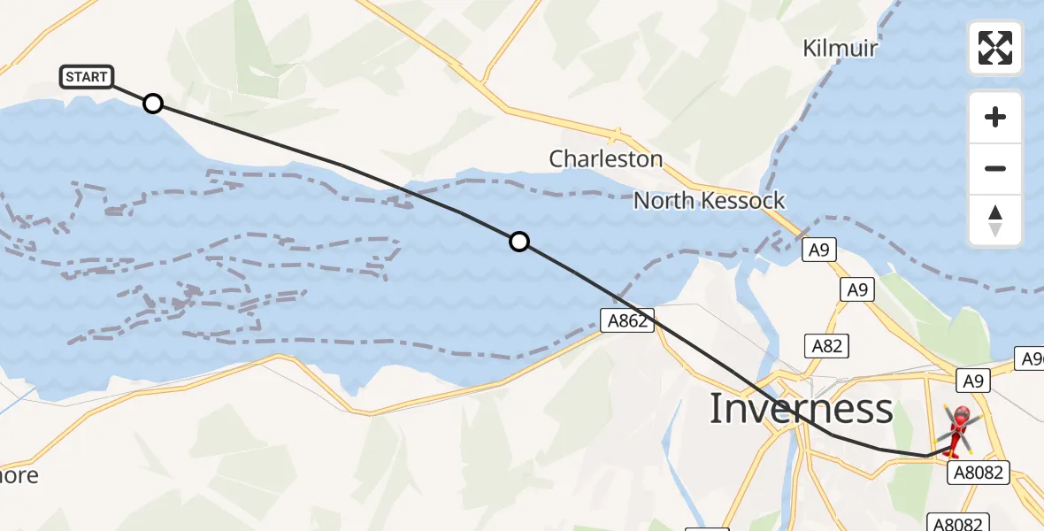Flight path map showing Air Ambulance Helicopter route from Inverness to Inverness