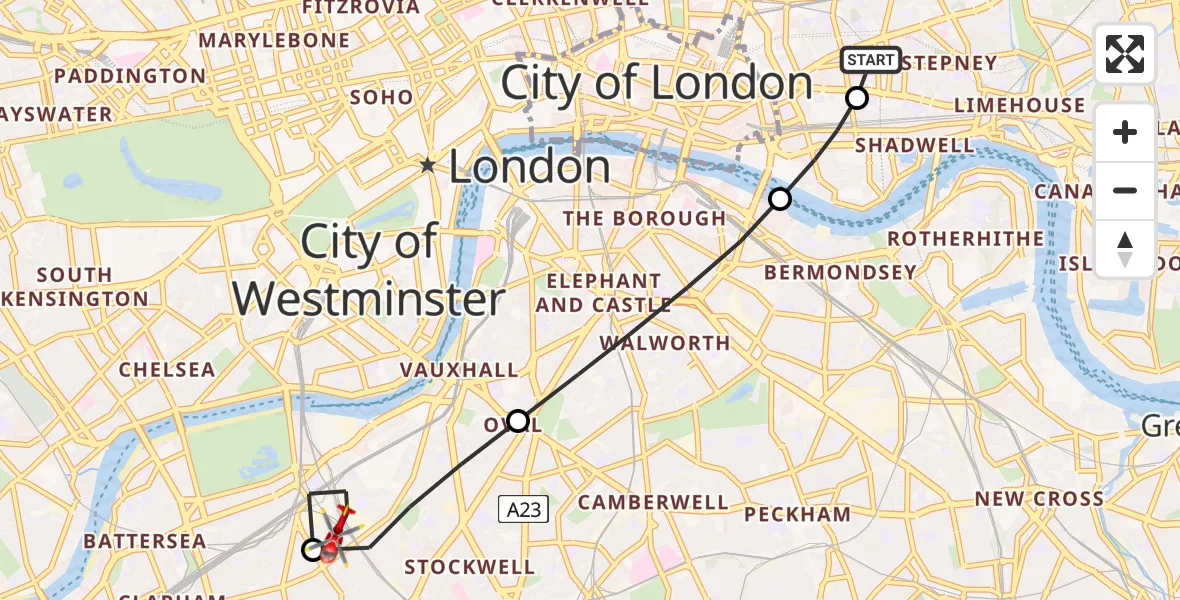 Routekaart van de vlucht: Air Ambulance Helicopter to London Borough of Wandsworth, Portslade Road
