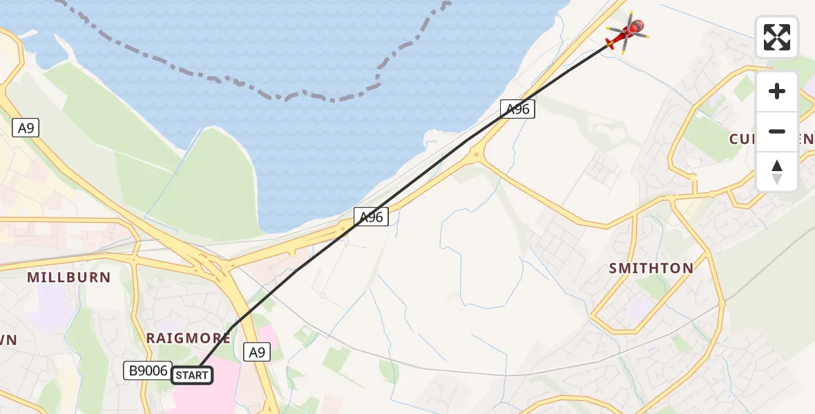 Flight path map showing Air Ambulance Helicopter route from Inverness to Inverness