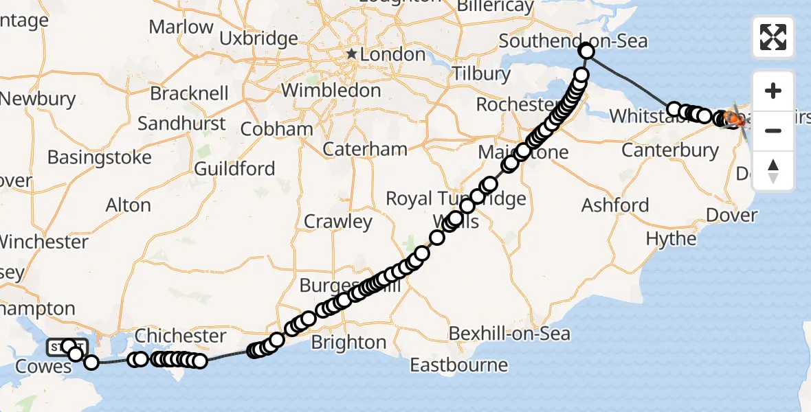 Flight route map: Coastguard Helicopter to Manston Airport, Manston Airport