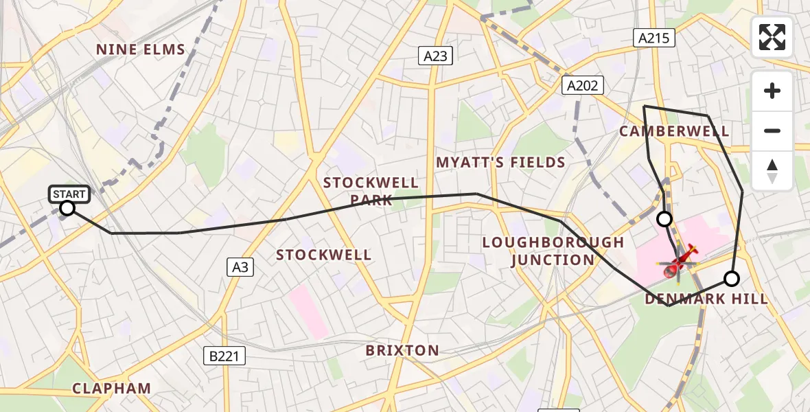 Flight route map: Air Ambulance Helicopter to Kings College London Hospital, Kings College London Hospital