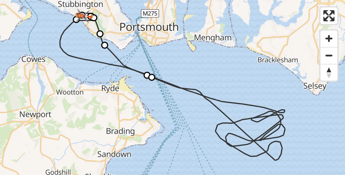 Flight path map showing Coastguard Helicopter route from Solent Airport to Solent Airport