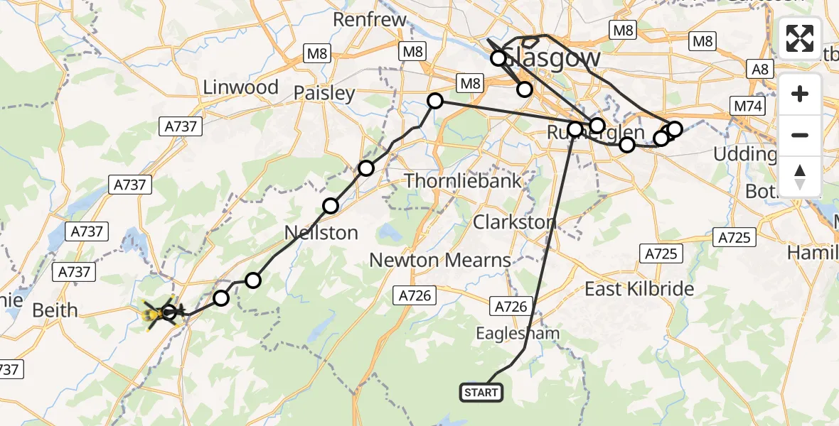 Routekaart van de vlucht: Police Helicopter to Gateside, Beith Road