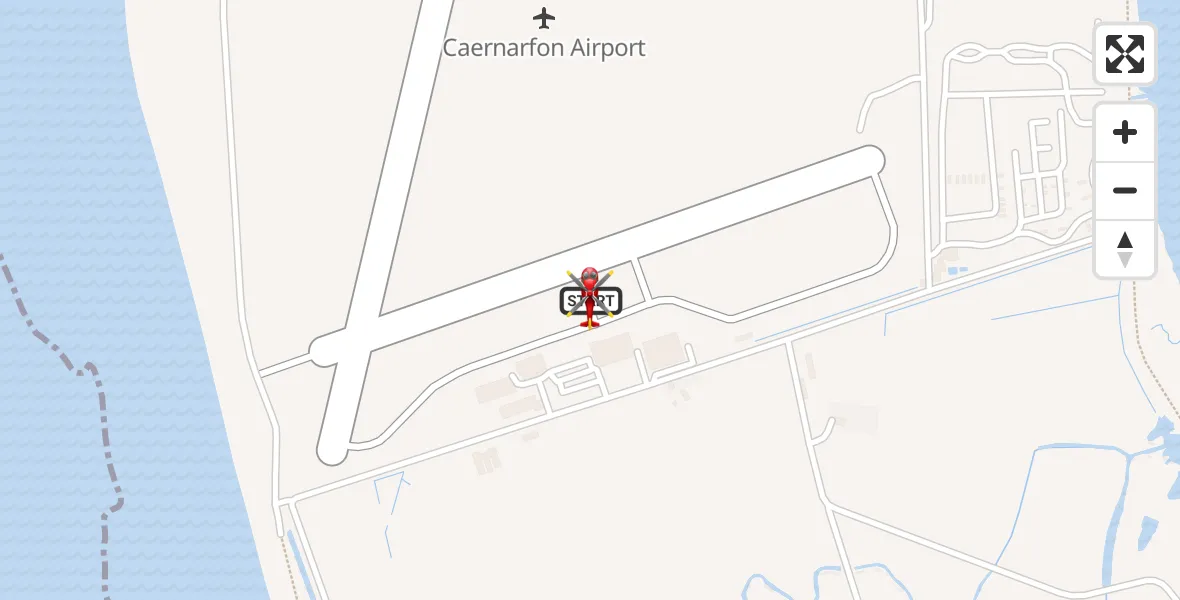 Flight path map showing Air Ambulance Helicopter route from Caernarfon Airport to Caernarfon Airport