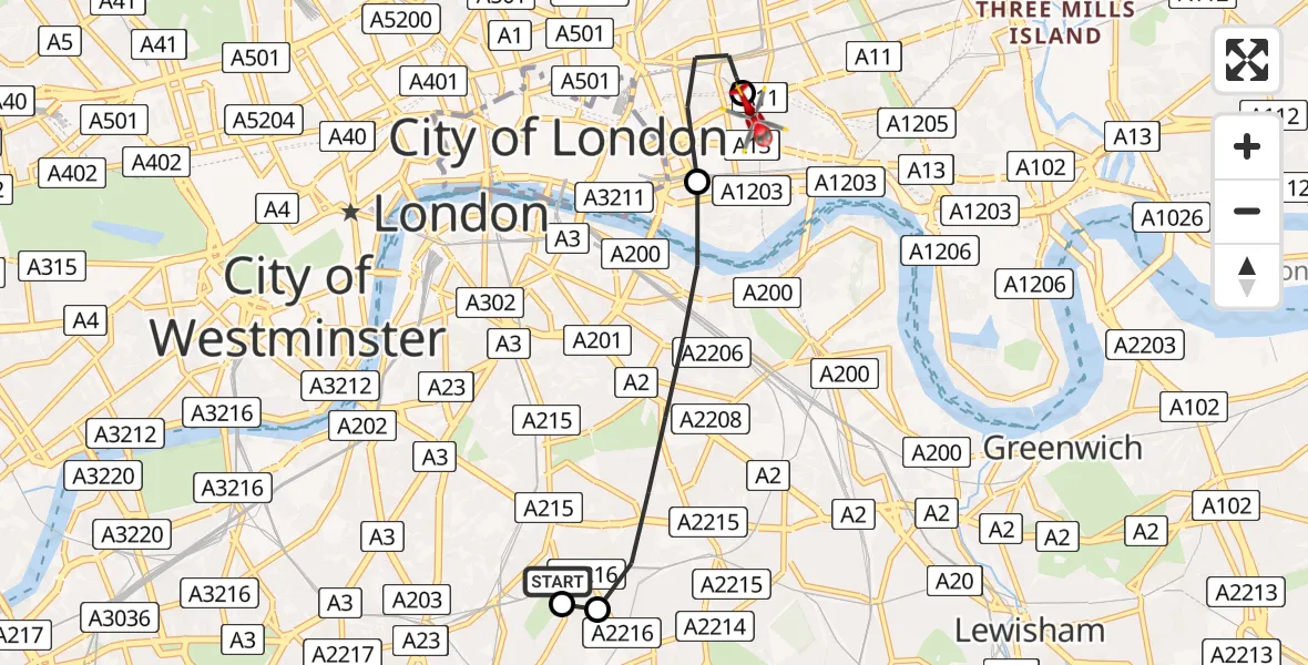 Flight route map: Air Ambulance Helicopter to Royal London Hospital, Royal London Hospital