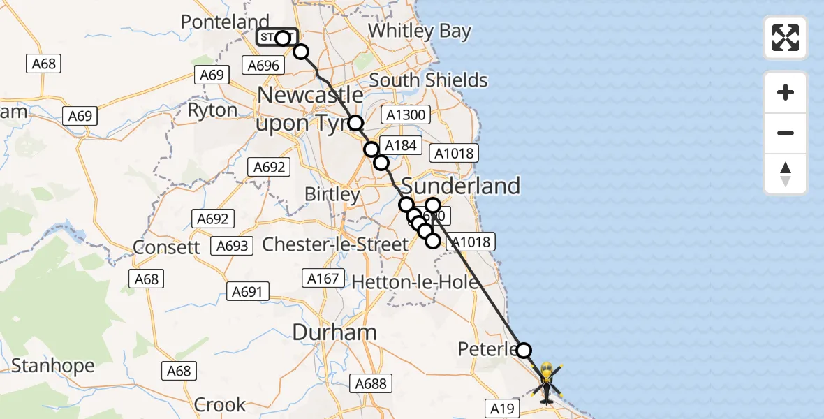 Routekaart van de vlucht: Police Helicopter to Hart, Hart to Haswell Walkway