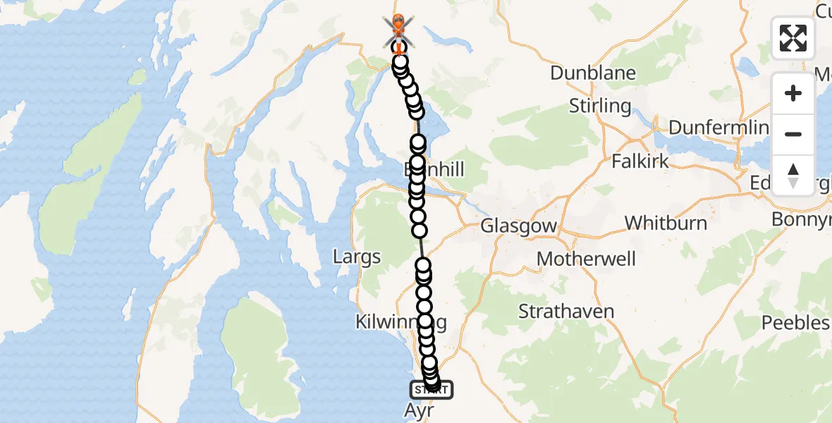 Flight route map: Coastguard Helicopter to Loch Lomond, Glasgow Prestwick Airport