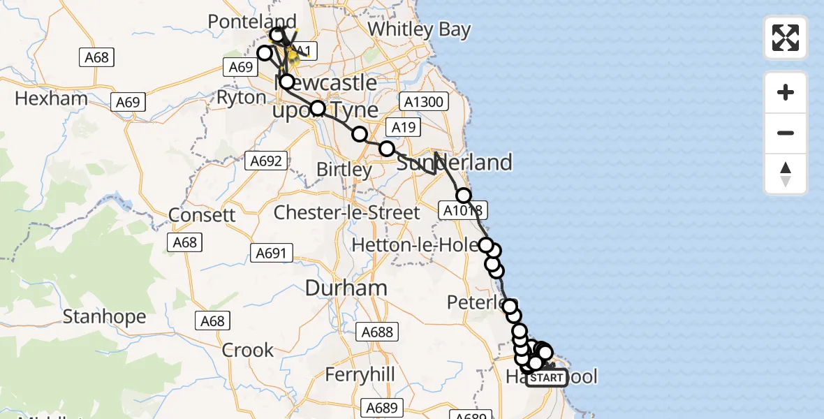 Flight route map: Police Helicopter to Newcastle upon Tyne, Eagle Close