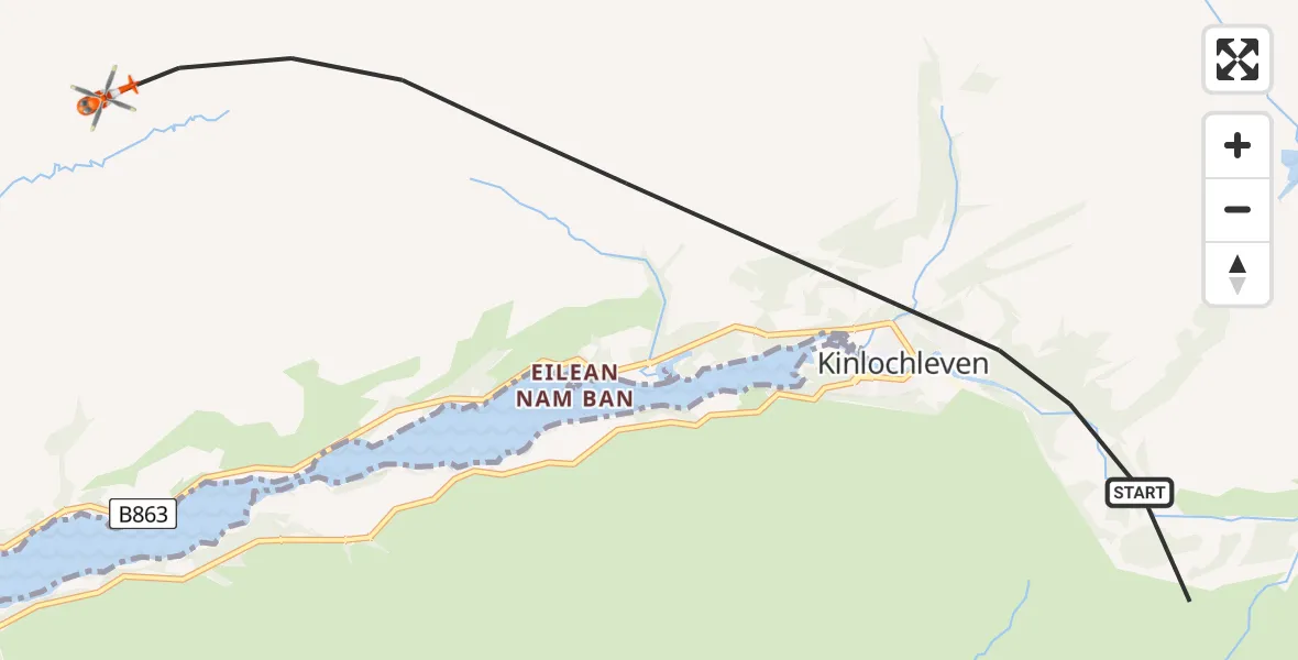 Flight route map: Coastguard Helicopter to Kinlochleven