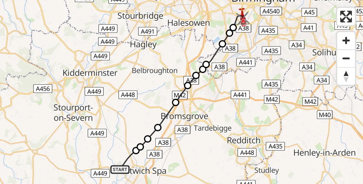 Routekaart van de vlucht: Air Ambulance Helicopter to Metchley, Hintlesham Avenue
