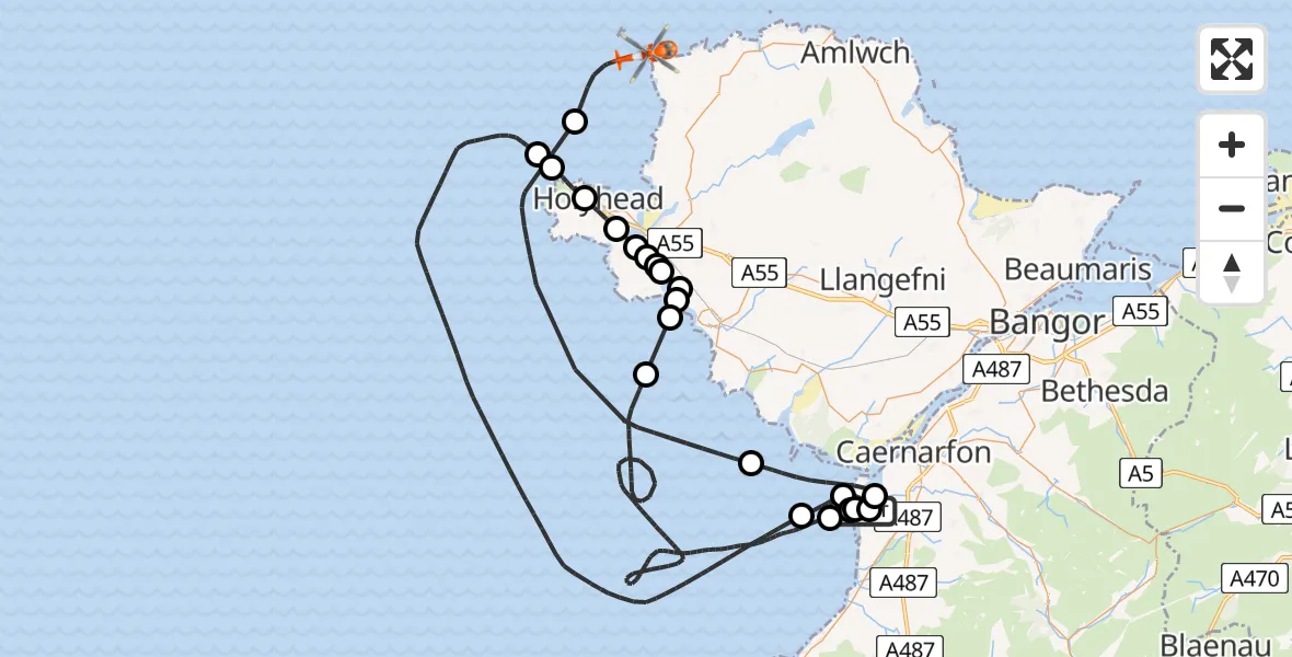 Flight route map: Coastguard Helicopter to Cylch-y-Garn, Cylch-y-Garn