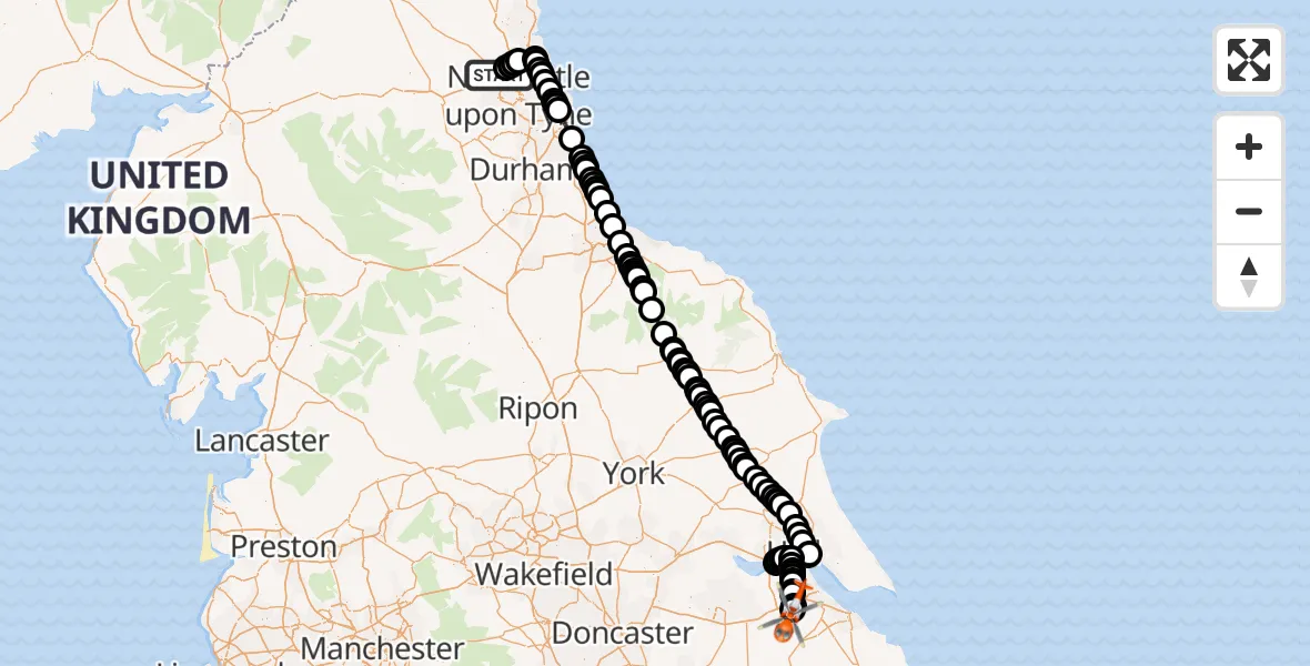 Flight route map: Coastguard Helicopter to Humberside Airport, Humberside Airport