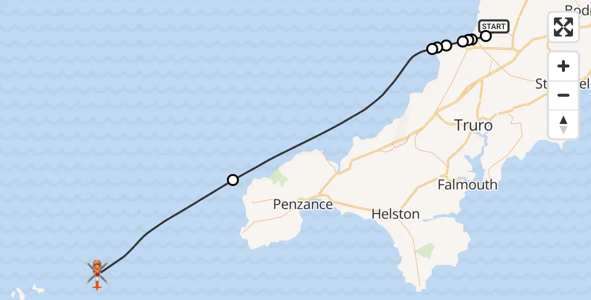 Flight route map: Coastguard Helicopter to North Atlantic Ocean, North Atlantic Ocean
