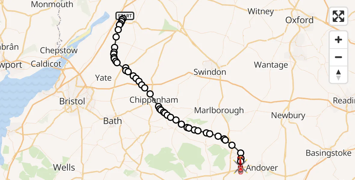 Routekaart van de vlucht: Air Ambulance Helicopter to Kimpton, Down Road