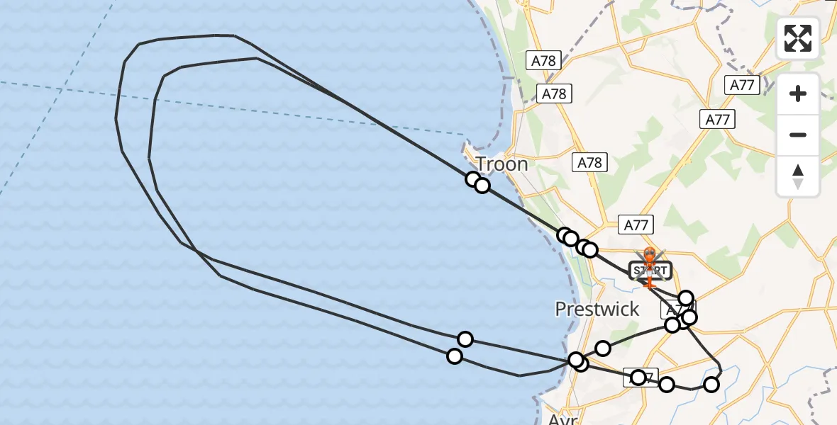 Flight route map: Coastguard Helicopter to Glasgow Prestwick Airport, Glasgow Prestwick Airport