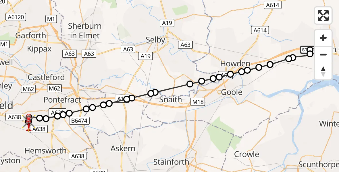 Routekaart van de vlucht: Air Ambulance Helicopter to YAA Nostell Helicopter Port, YAA Nostell Helicopter Port