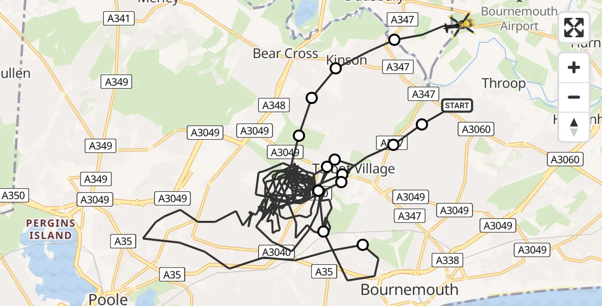 Flight route map: Police Helicopter to Hurn, Hurn