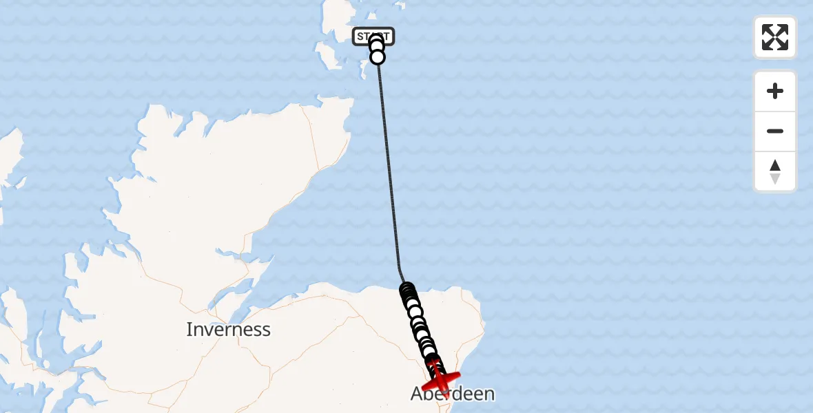 Flight route map: Air Ambulance Aircraft to Aberdeen City, Pitmedden Road