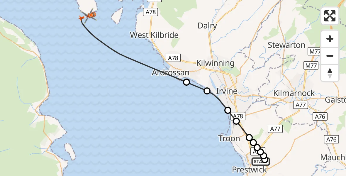 Flight route map: Coastguard Helicopter to Inner Seas, Inner Seas