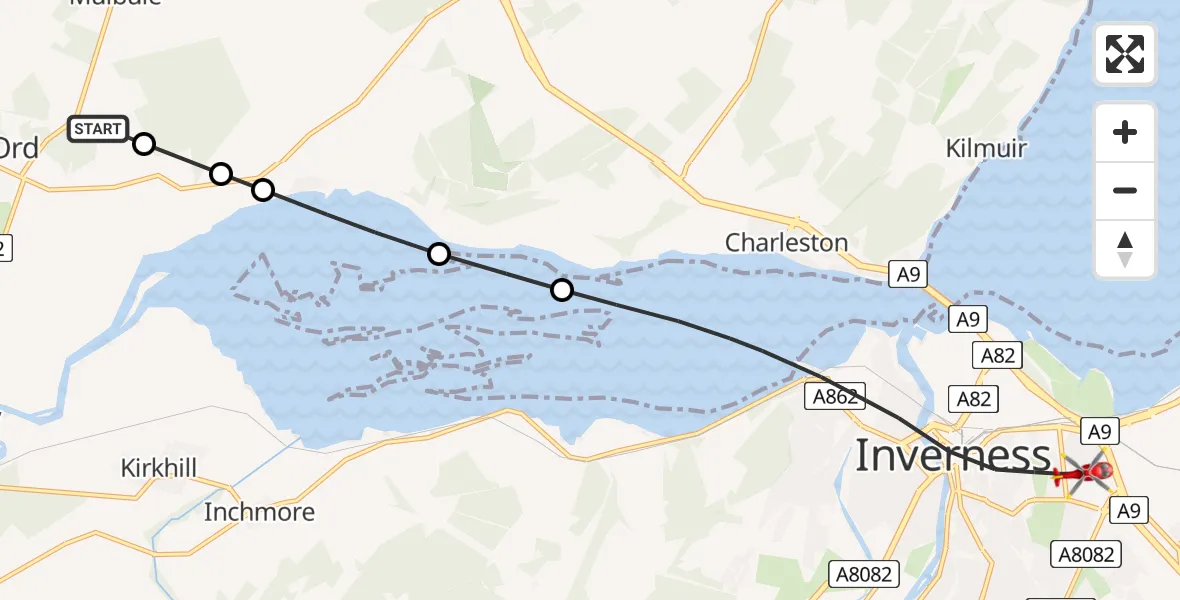 Routekaart van de vlucht: Air Ambulance Helicopter to Inverness, Woodside Terrace