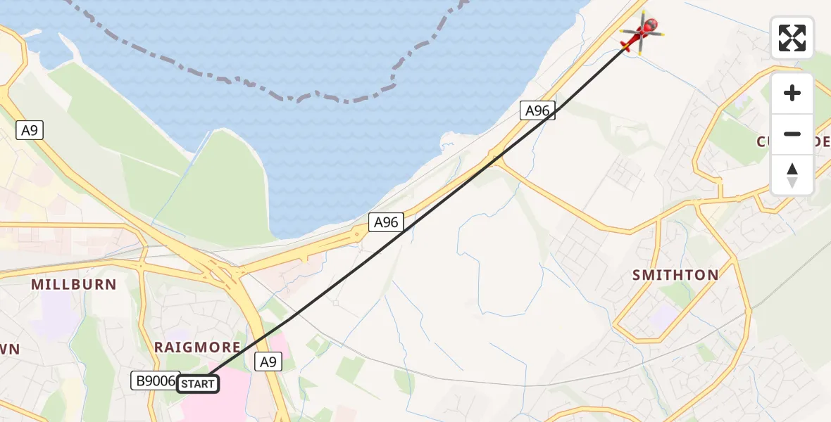 Flight path map showing Air Ambulance Helicopter route from Inverness to Inverness