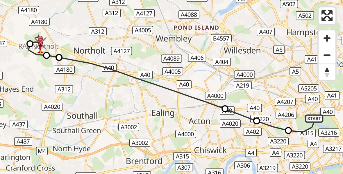 Routekaart van de vlucht: Air Ambulance Helicopter to RAF Northolt, RAF Northolt