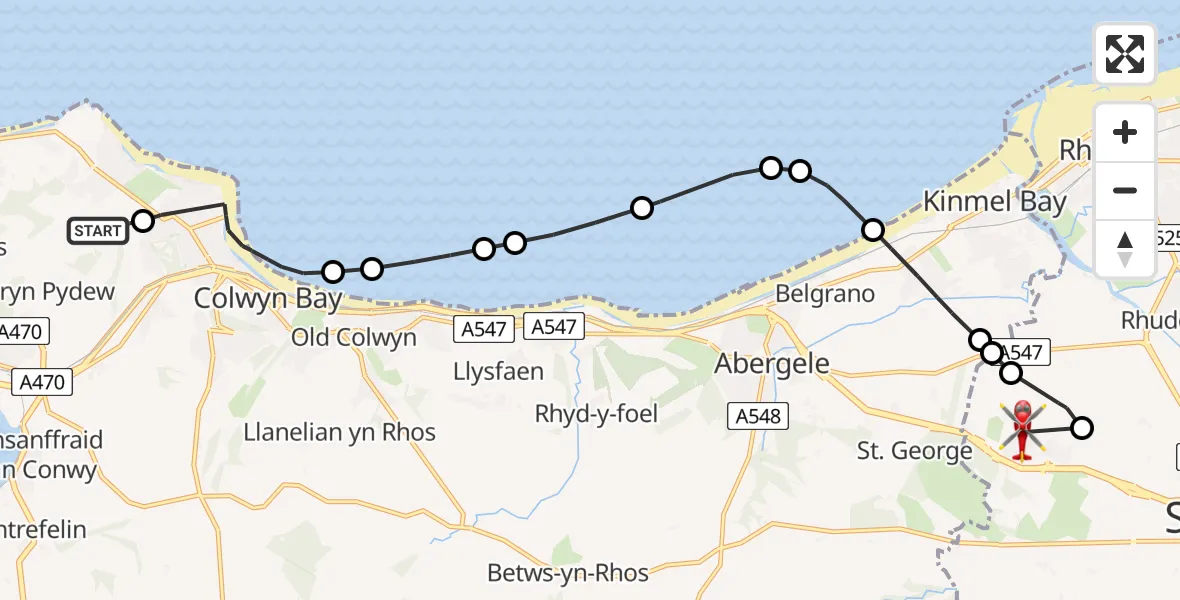 Routekaart van de vlucht: Air Ambulance Helicopter to Bodelwyddan, Maes Owen