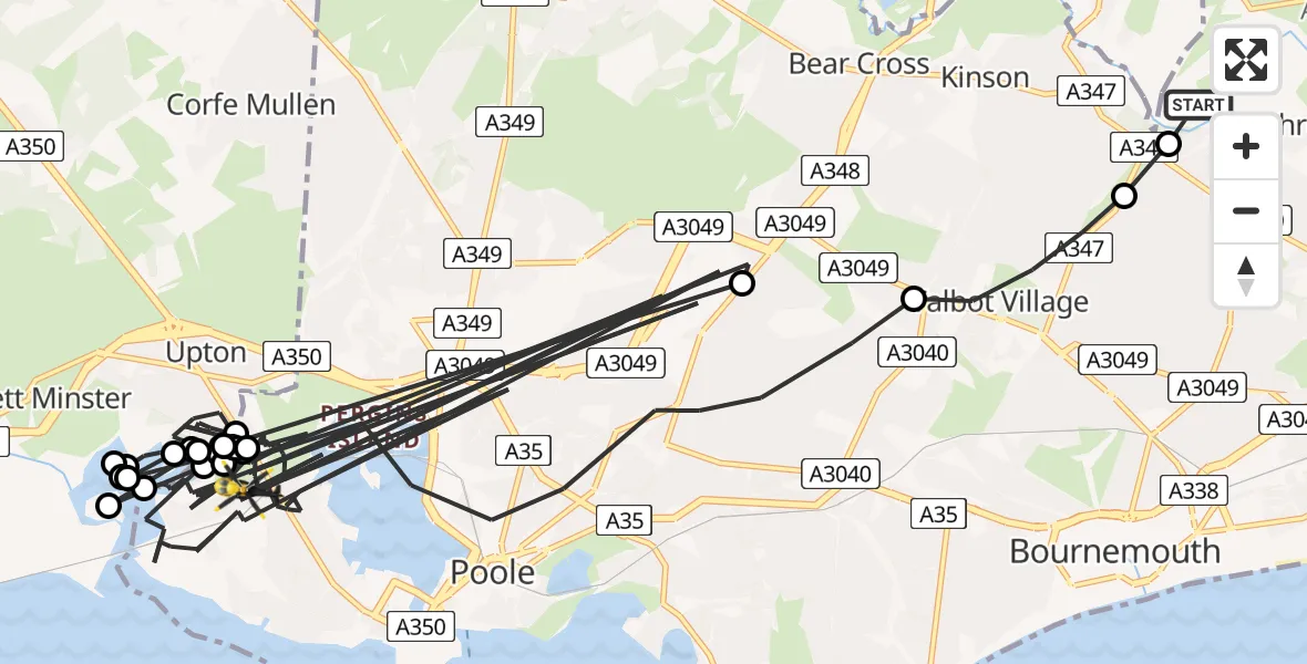 Flight route map: Police Helicopter to Poole, Keysworth Road