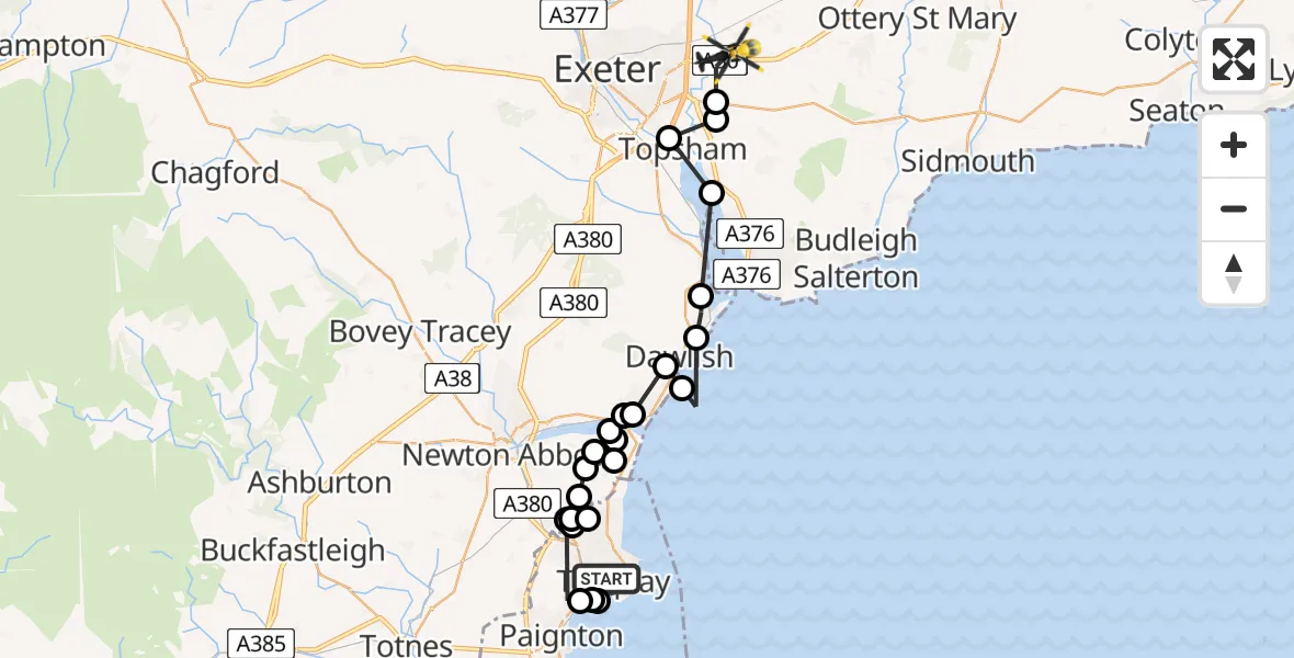Flight route map: Police Helicopter to Clyst Honiton, Clyst Honiton Bypass