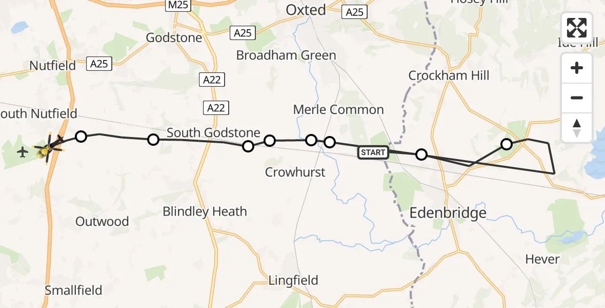 Routekaart van de vlucht: Police Helicopter to South Nutfield, Crab Hill Lane