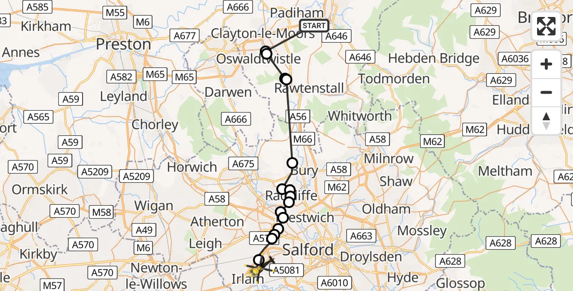 Routekaart van de vlucht: Police Helicopter to Irlam, Port Salford Way