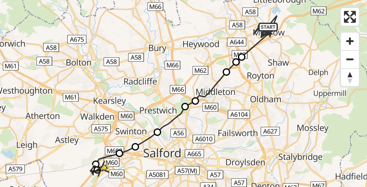 Flight route map: Police Helicopter to Manchester Barton Aerodrome, Manchester Barton Aerodrome