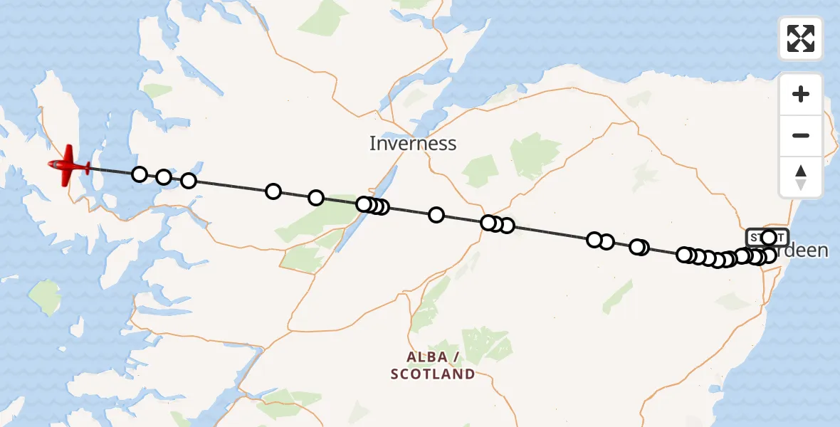 Flight route Air Ambulance Aircraft Aberdeen International Airport - Portree - Port Rìgh, 21 January 2026, 22:00