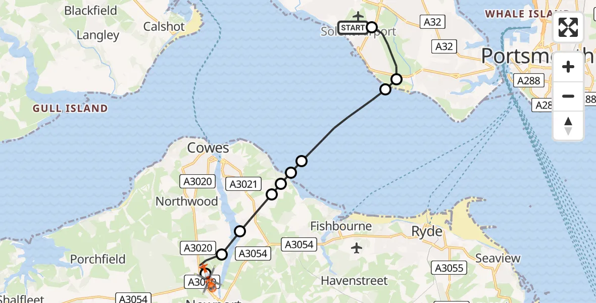 Flight route map: Coastguard Helicopter to St Marys Hospital Isle Of Wight, St Marys Hospital Isle Of Wight