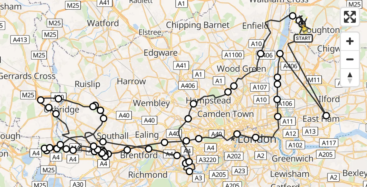 Flight route map: Police Helicopter to Metropolitan Police Air Support Unit Lippitts Hill, Metropolitan Police Air Support Unit Lippitts Hill