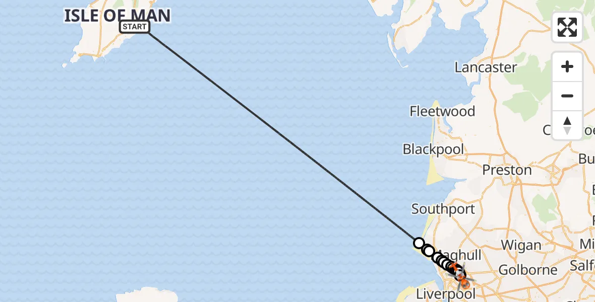 Flight route map: Coastguard Helicopter to Liverpool, Lower Lane
