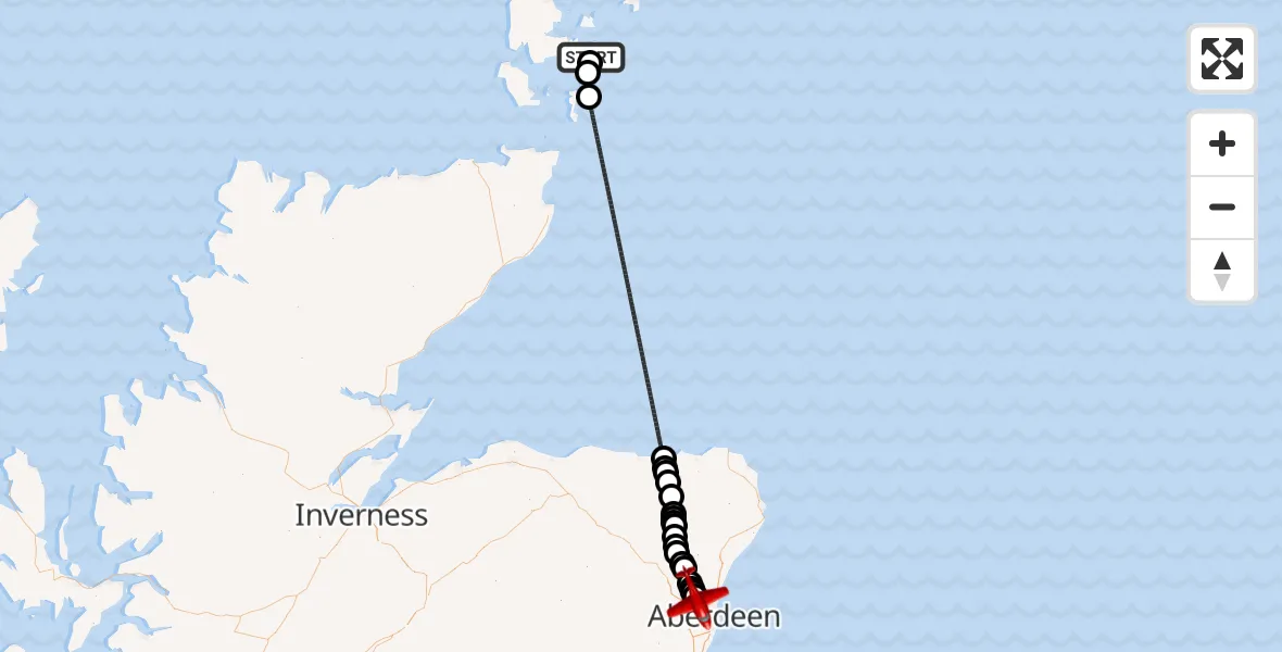 Flight route map: Air Ambulance Aircraft to Aberdeen International Airport, Aberdeen International Airport