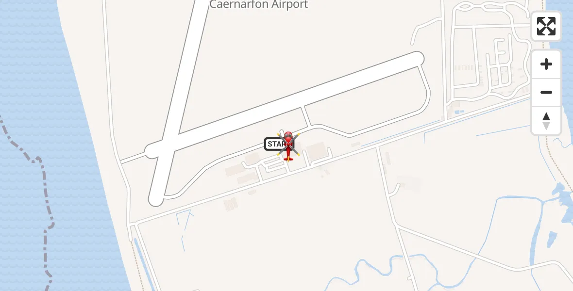 Flight path map showing Air Ambulance Helicopter route from Caernarfon Airport to Caernarfon Airport