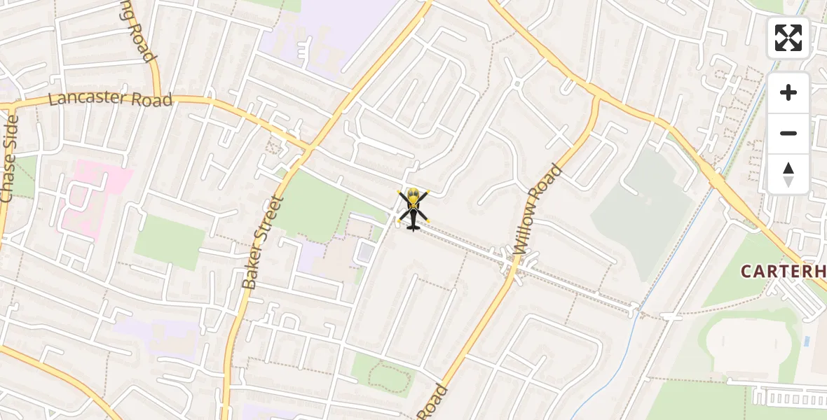 Flight path map showing Police Helicopter route from London Borough of Enfield to London Borough of Enfield