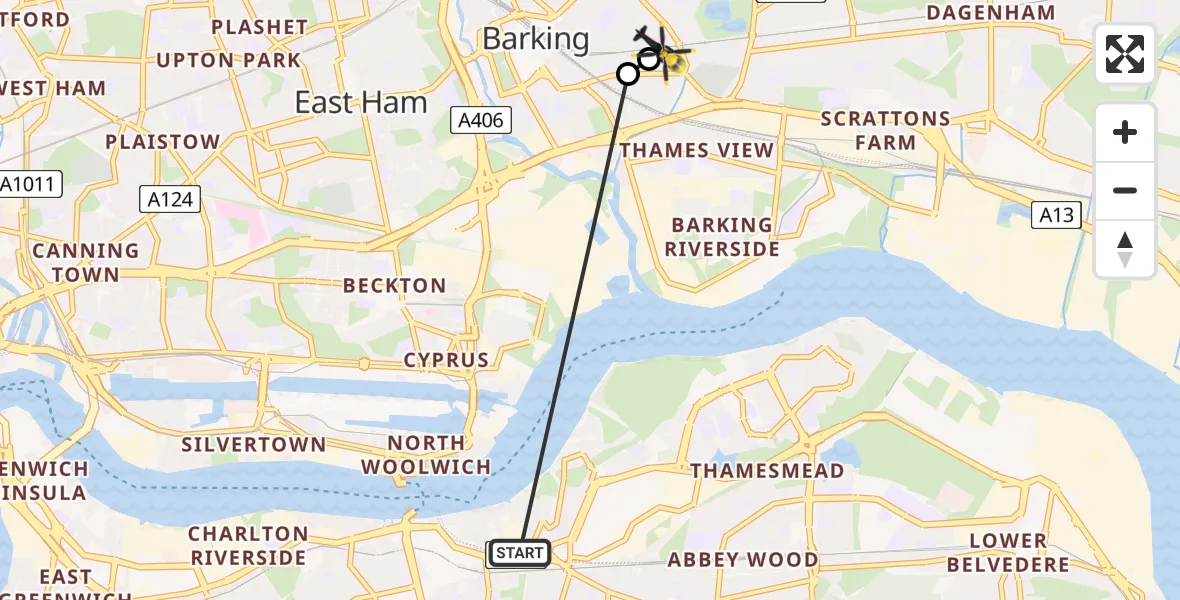 Flight route map: Police Helicopter to London Borough of Barking and Dagenham, Lambourne Road