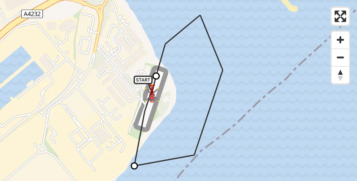 Flight route map: Air Ambulance Helicopter to Cardiff Heliport, Cardiff Heliport