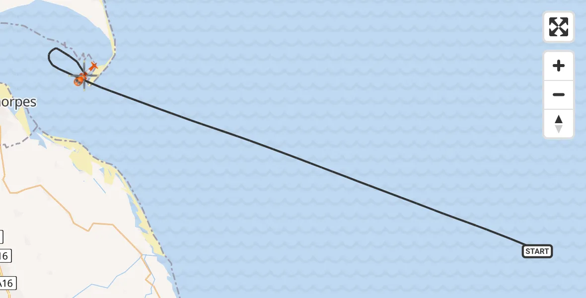 Flight route map: Coastguard Helicopter to North Sea, North Sea