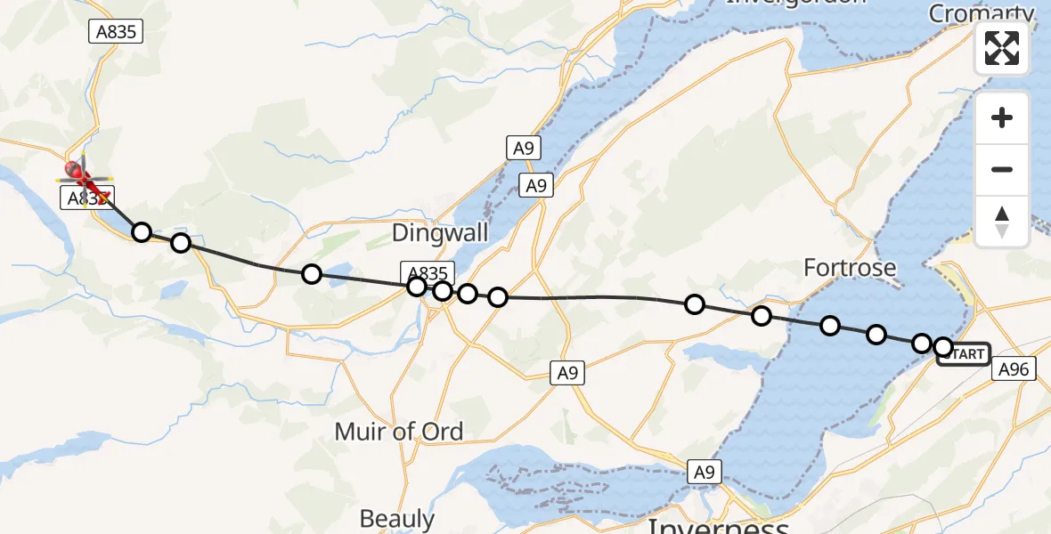 Routekaart van de vlucht: Air Ambulance Helicopter to Garve, Matheson Road