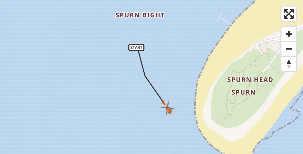 Flight route map: Coastguard Helicopter to North Sea, North Sea
