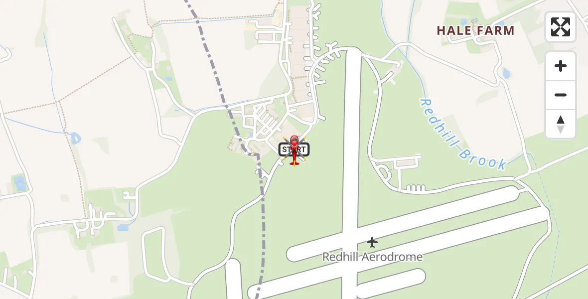 Flight path map showing Air Ambulance Helicopter route from Redhill Aerodrome to Redhill Aerodrome