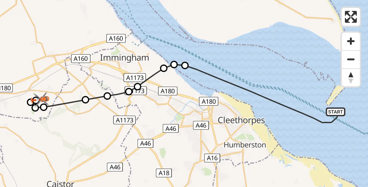 Flight route map: Coastguard Helicopter to Humberside Airport, Humberside Airport