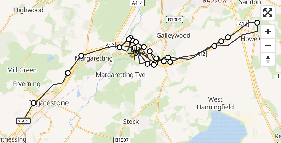 Routekaart van de vlucht: Police Helicopter to Margaretting Tye, Maldon Road