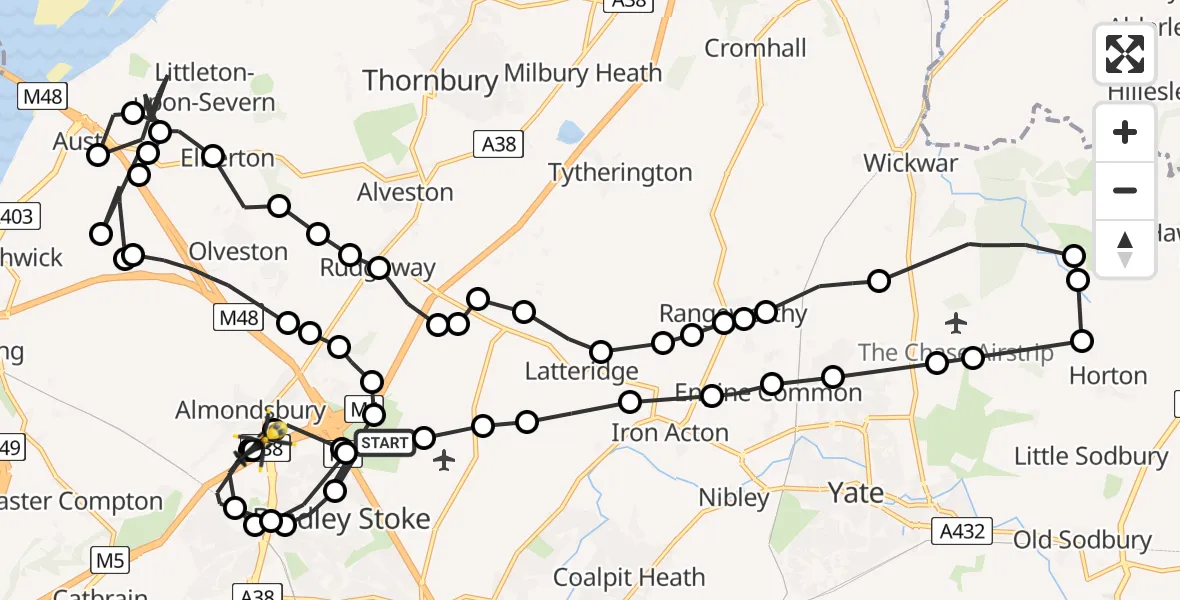 Routekaart van de vlucht: Police Helicopter to Almondsbury, Gloucester Road